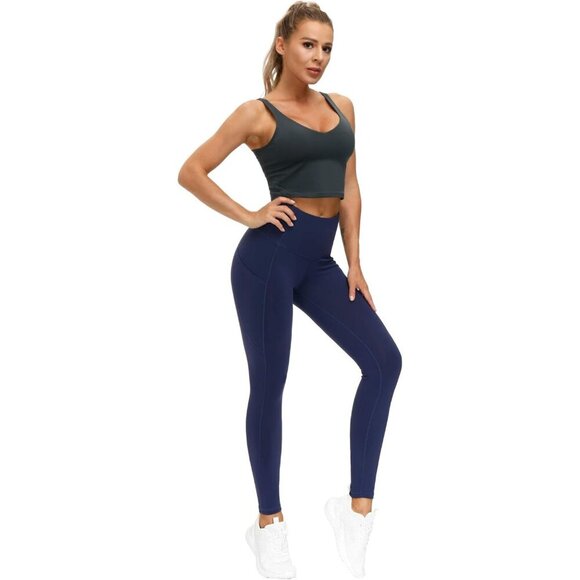 🆕Women Blue Thick High Waist Yoga Pants with Pocket Tummy Control Leggings - Picture 6 of 6